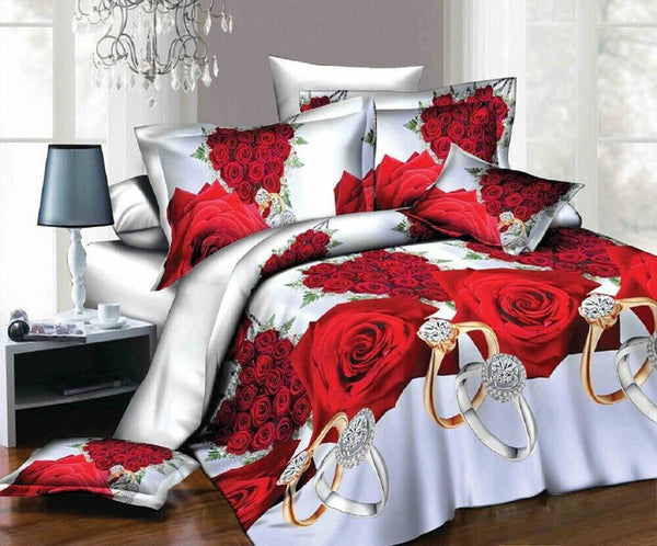 3D 4piece Bedding Set Duvet Cover Colorful Fitted Sheet Complete Floral Printed Set & 2 Pillowcases (290)Complete Bedding SetP/3D/CS/S/290