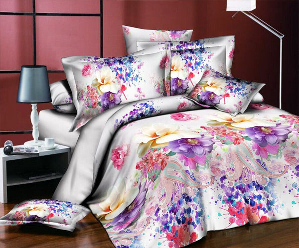 3D 4piece Bedding Set Duvet Cover Colorful Fitted Sheet Complete Floral Printed Set & 2 Pillowcases (293)Complete Bedding SetP/3D/CS/S/293