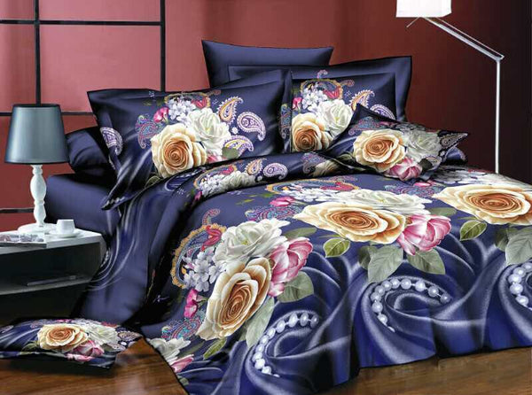 3D 4piece Bedding Set Duvet Cover Colorful Fitted Sheet Complete Floral Printed Set & 2 Pillowcases (300)Complete Bedding SetP/3D/CS/S/300