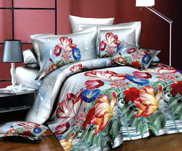 3D 4piece Bedding Set Duvet Cover Colorful Fitted Sheet Complete Floral Printed Set & 2 Pillowcases (301)Complete Bedding SetP/3D/CS/S/301