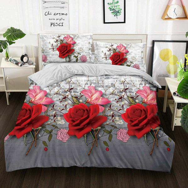 3D 4piece Bedding Set Duvet Cover Colorful Fitted Sheet Complete Floral Printed Set & 2 Pillowcases (319)Complete Bedding SetP/3D/CS/S/319