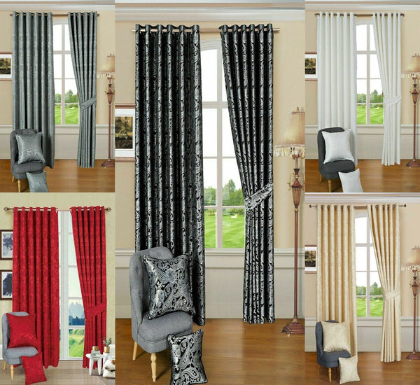 Curtain Pair Ring Top Jacquard Fully Lined Eyelet Ready Made Door Windows Rooms