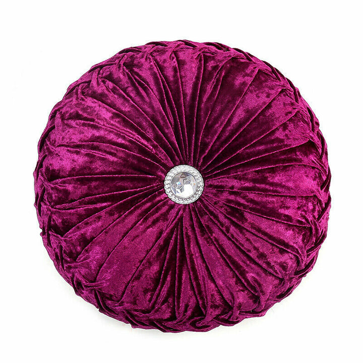 Beautiful Diamante Filled Crushed Velvet Round Cushions Stitched Diamond 