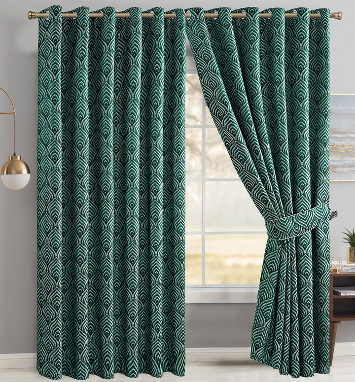 Jacquard Ready Made Curtain High Quality Ring Top Fully Lined Heavy Eyelet Panel