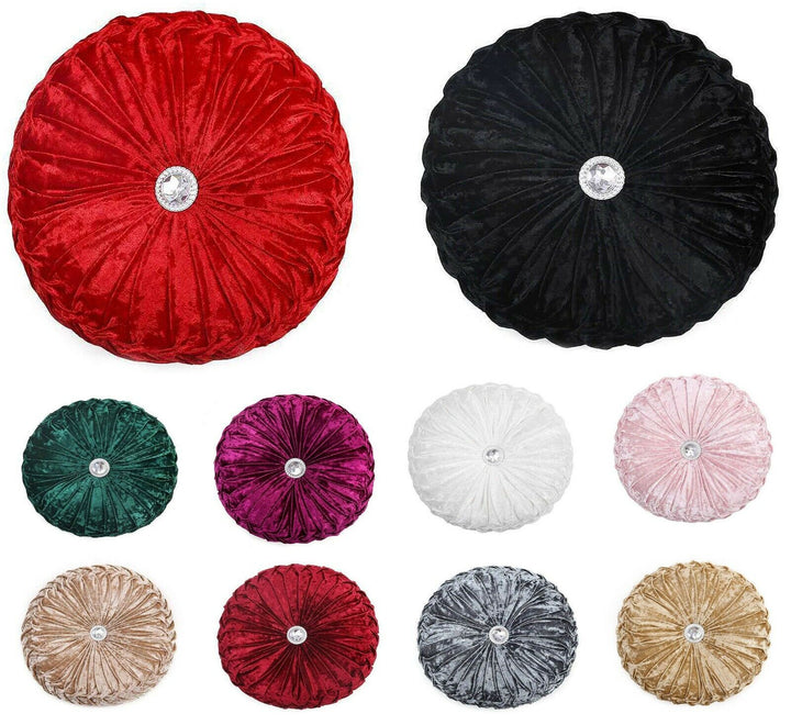 Beautiful Diamante Filled Crushed Velvet Round Cushions Stitched Diamond 