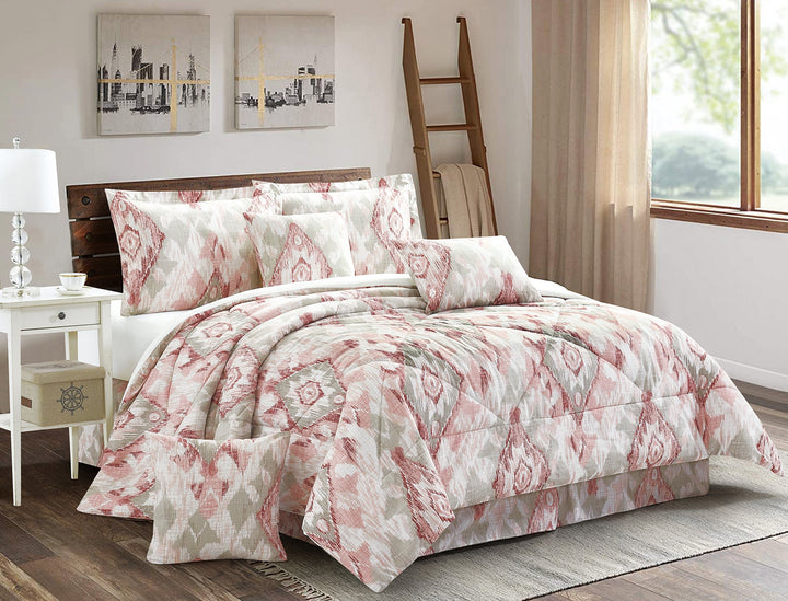 7 Piece Printed Bedspreads Floral Comforter Set Neck Pillow Bedskirt & Cushion (A08)BedspreadB/7P/Pnch/D/A08