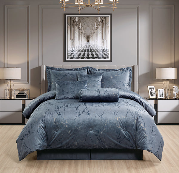 7 piece velvet marble complete bedding set grey