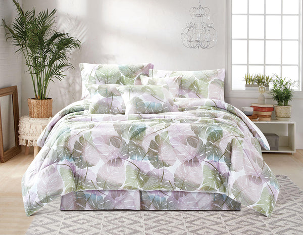 Floral Printed Bedspreads 7 Piece Comforter Set Bed Skirt Pillow Shams & Cushion Covers (A09)