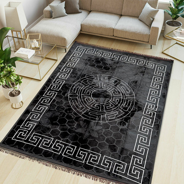 Greek Vibe Floral Rug – Soft, Durable Carpet for Living Room, Bedroom, Dining Room, Hallway & Office | Modern Home Décor