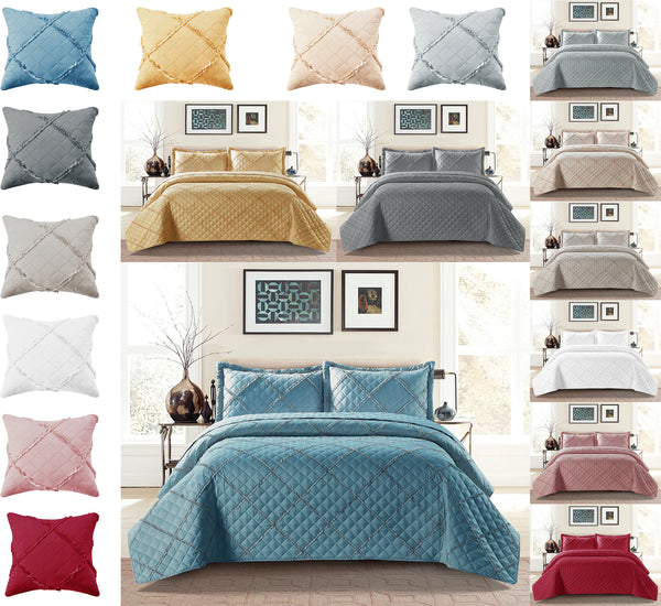 Ruffle Bedspread Set Quilted Soft Bed Throw Matching Pillow Shams