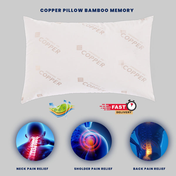 Copper  Pillow Bamboo Memory Foam - Antibacterial Head, Neck & Back Support