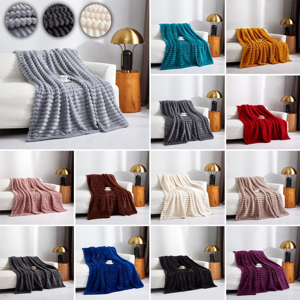 Ribbed Fleece Throw Blanket - Warm, Soft, and Stylish - Available in Small & Large Sizes - Cozy for Home & Travel