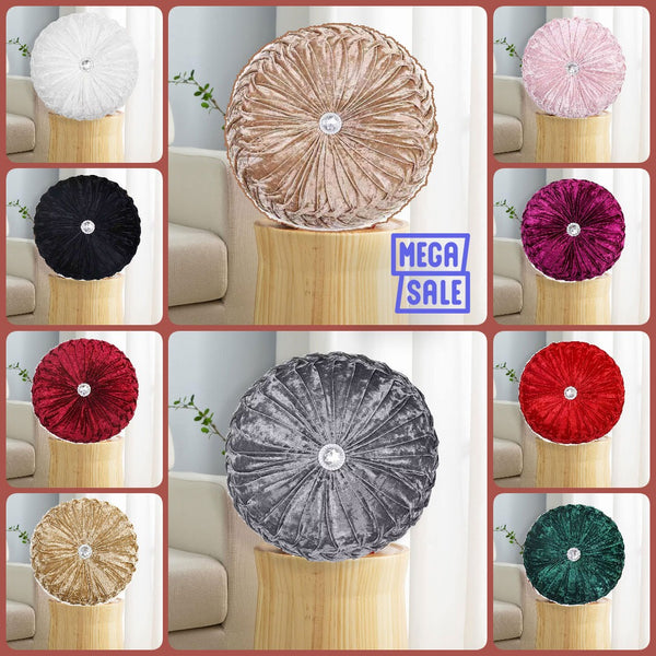 Crushed Velvet Round Cushions Beautiful  Diamante Filled Stitched Diamond