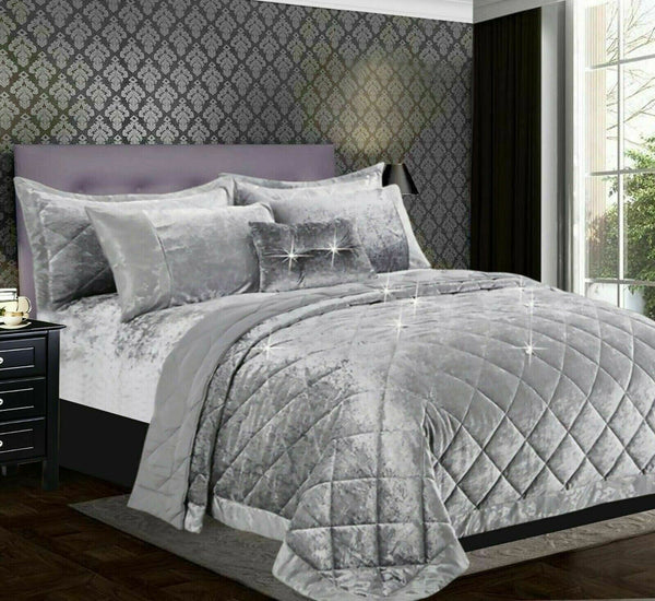 crush velvet bedspread silver