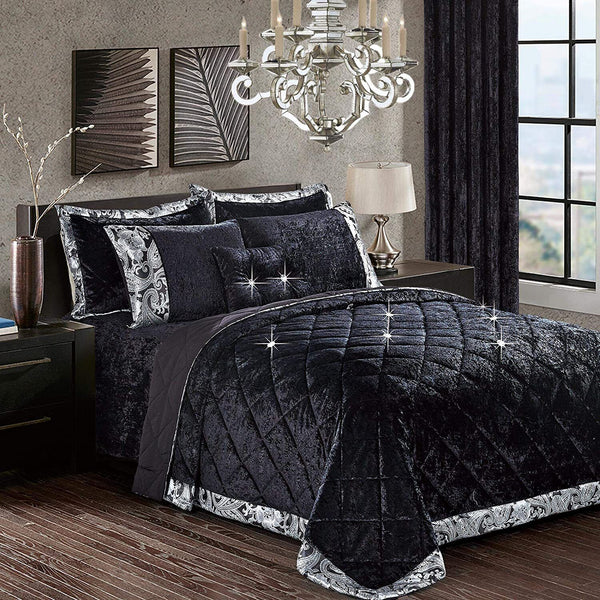 crush velvet bedspread black