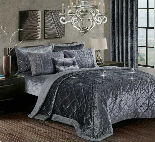 crush velvet bedspread grey