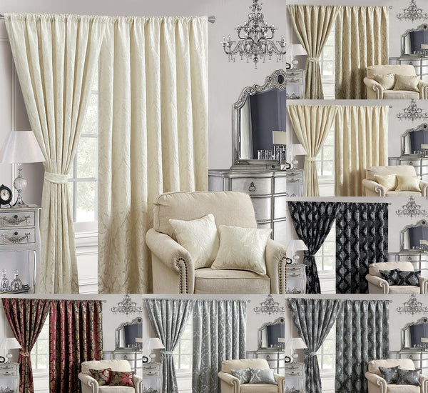 Jacquard Curtains Pencil Pleat Fully Lined Exquisite Pair, Ready Made for Elegant Ambiance