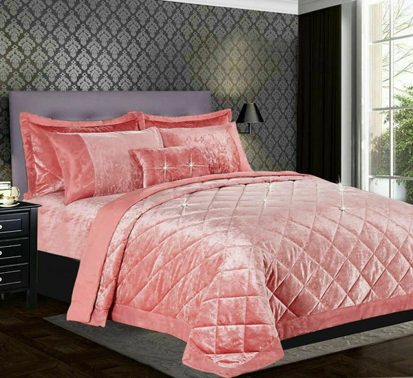 crush velvet bedspread pink