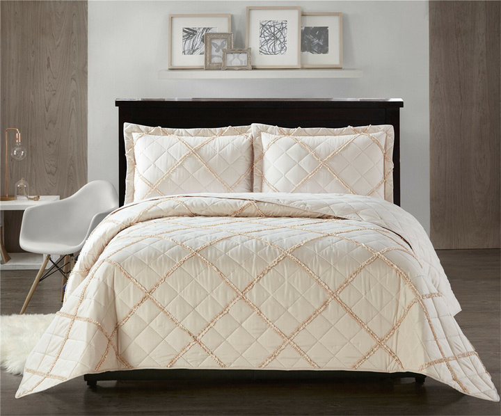 Ruffle beige bedding set